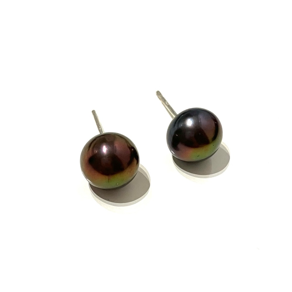 Black Freshwater Pearl Sterling Silver 925 Stud Earrings